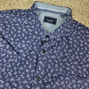7 Diamonds 4 Way Stretch Mens Large Navy AOP Floral Performance Button Down SS